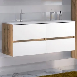 Waschbeckenschrank Luna 120cm mit Doppelwaschbecken und 4 Schubladen - Eiche/Weiß