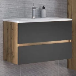 Waschbeckenschrank Luna 100cm 2 Schubladen - Eiche/grau