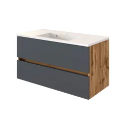 Waschbeckenschrank Luna 100cm 2 Schubladen - Eiche/grau