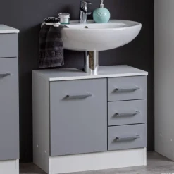 Waschbeckenschrank Ricca 60cm 1 Tür und 3 Schubladen - weiß/hellgrau