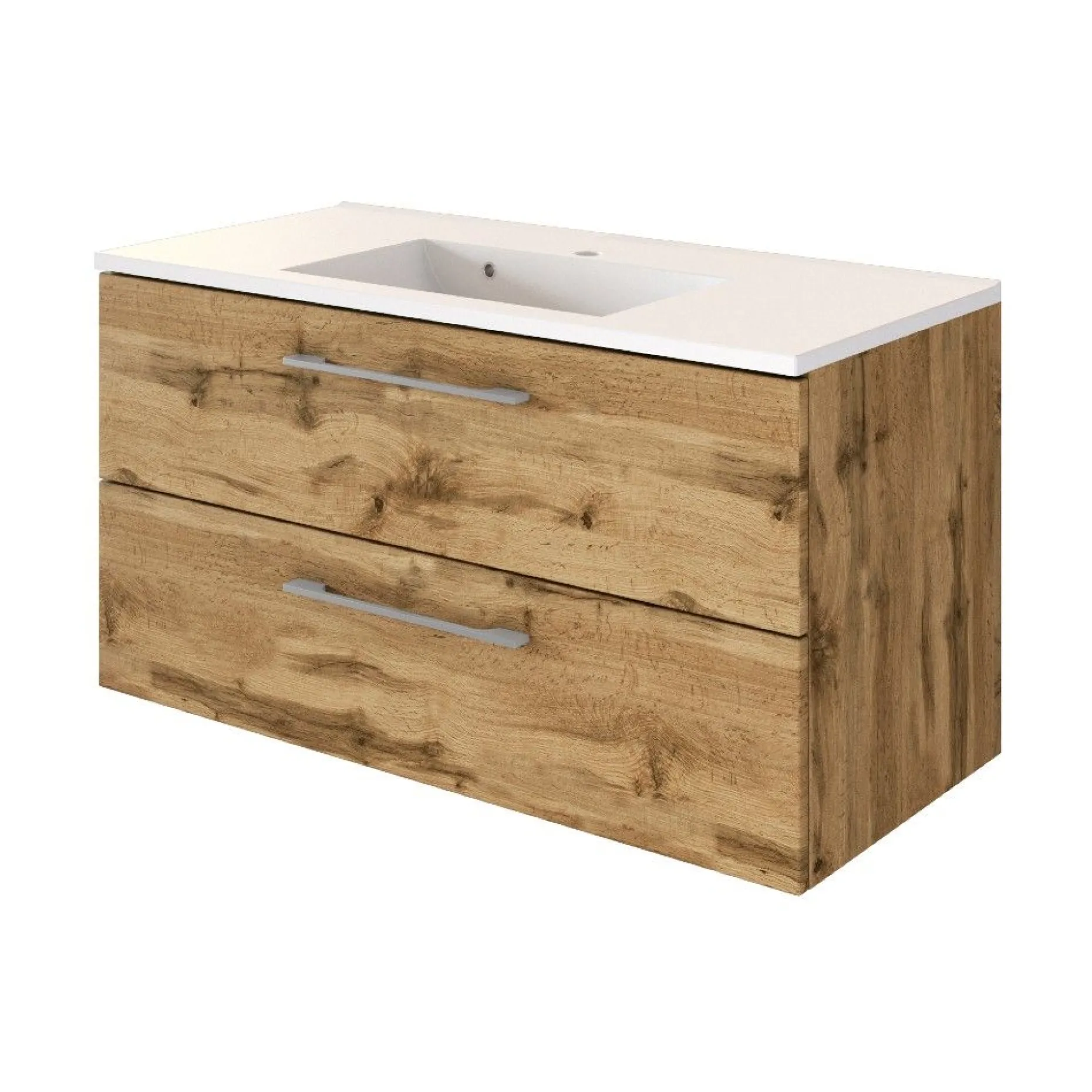Waschbeckenschrank Sefa 100cm 2 Schubladen - Eiche wotan