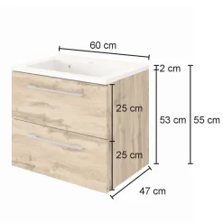 Waschbeckenschrank Sefa 60cm 2 Schubladen - Eiche/Weiß