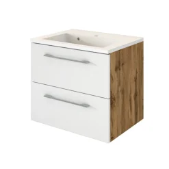 Waschbeckenschrank Sefa 60cm 2 Schubladen - Eiche/Weiß