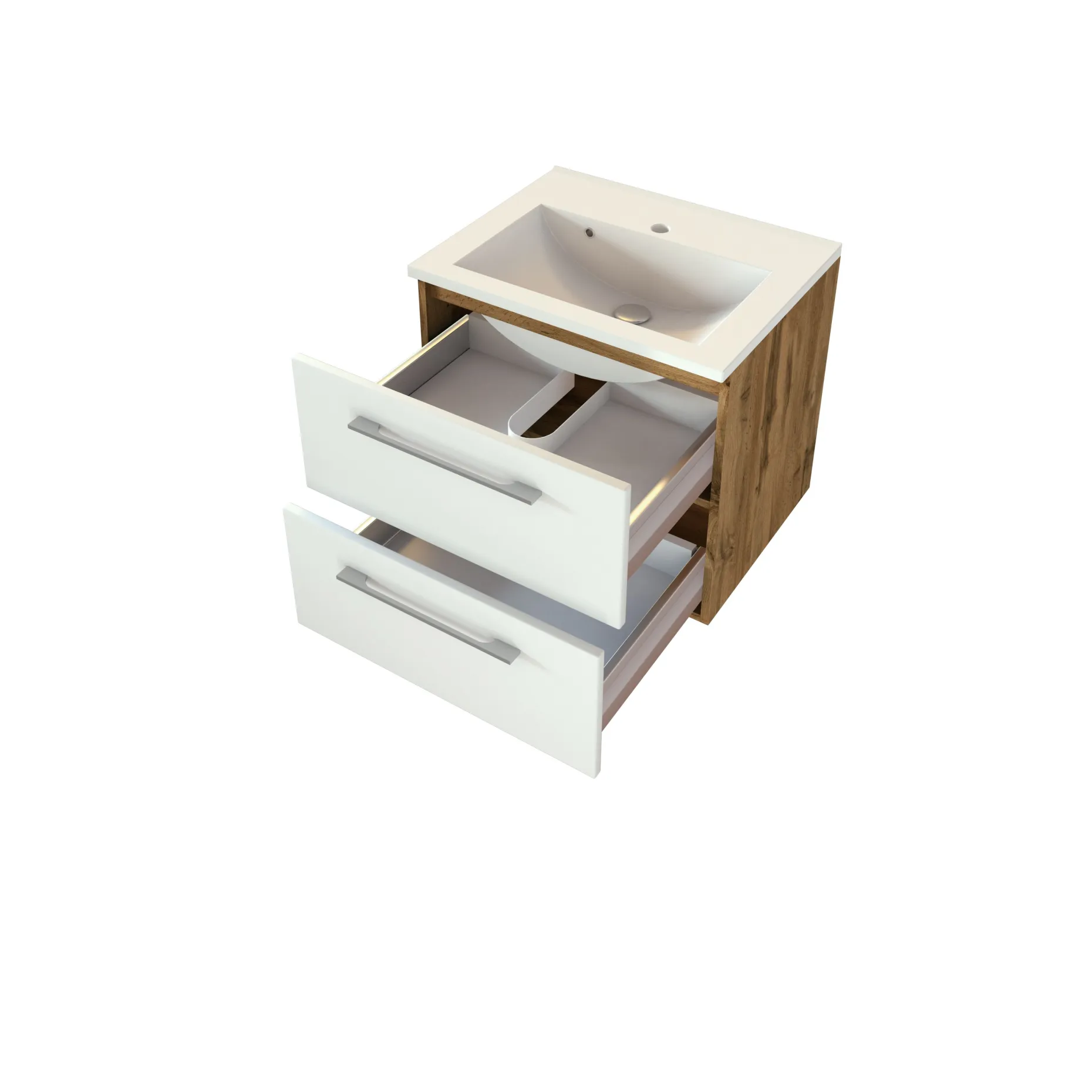 Waschbeckenschrank Sefa 60cm 2 Schubladen - Eiche/Weiß
