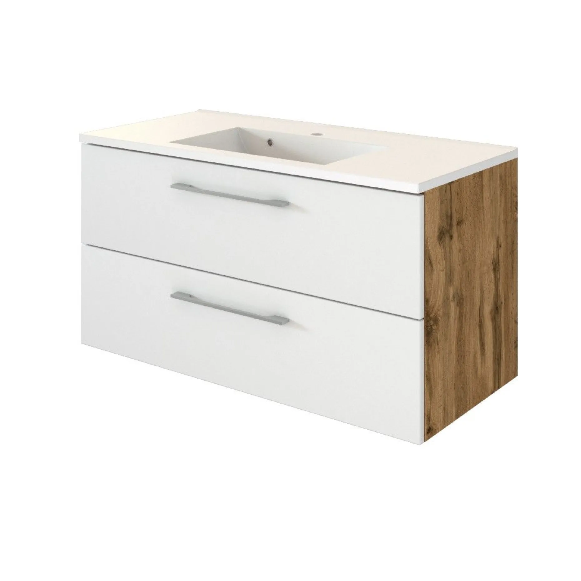 Waschbeckenschrank Sefa 100cm 2 Schubladen - Eiche/Weiß