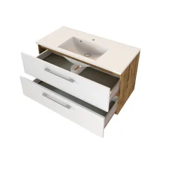 Waschbeckenschrank Sefa 100cm 2 Schubladen - Eiche/Weiß