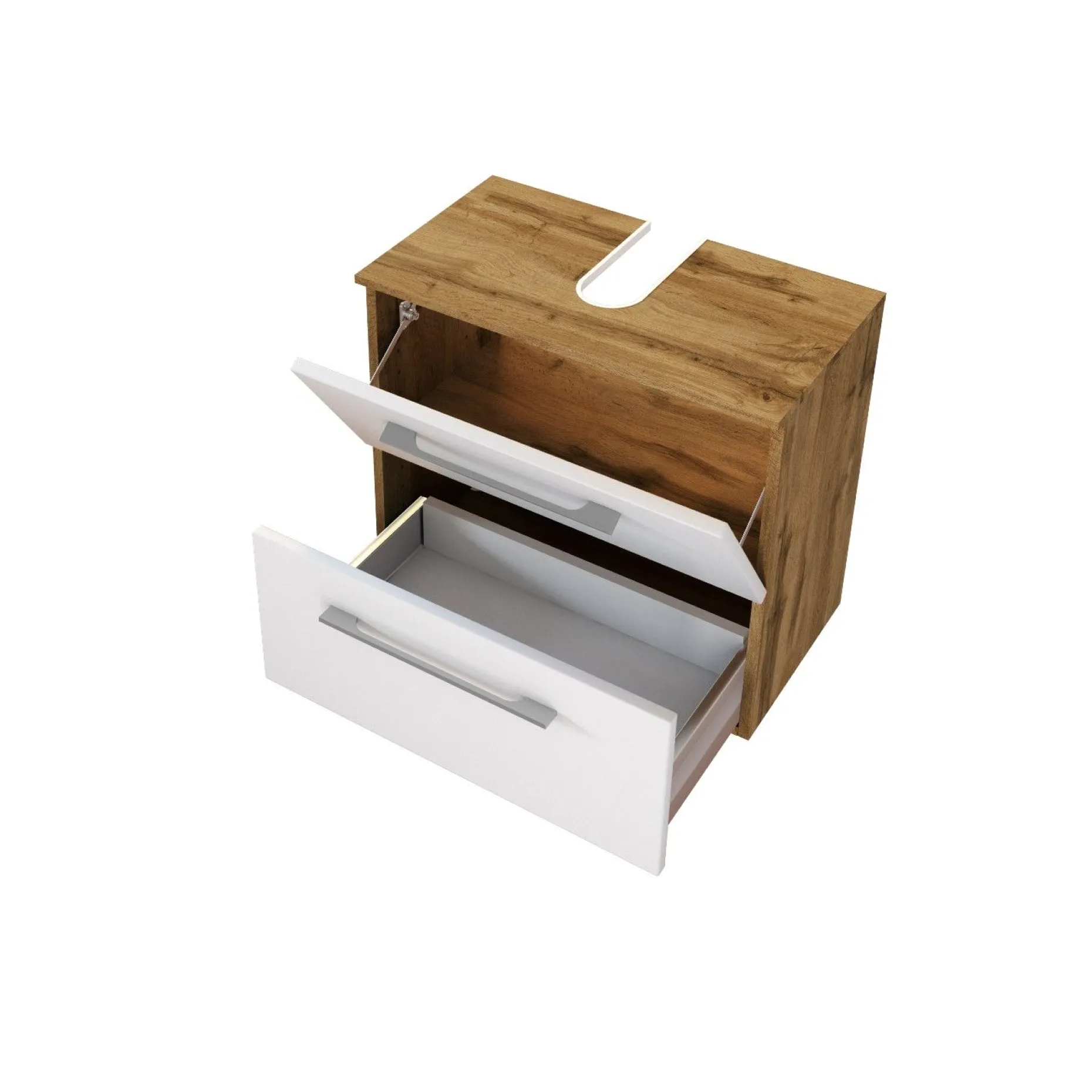 Waschbeckenschrank Sefa 60cm 1 Tür und 1 Schublade - Eiche/Weiß