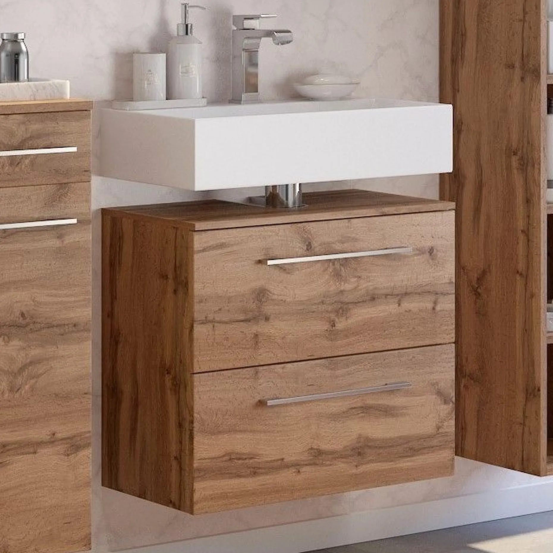 Waschbeckenschrank Sefa 60cm 1 Tür und 1 Schublade - Eiche wotan