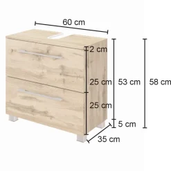 Waschbeckenschrank Sefa 60cm 1 Tür und 1 Schublade - Eiche wotan