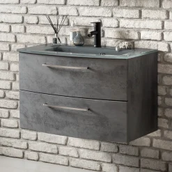 Waschbeckenschrank Stivan 80cm grau Waschbecken - Beton