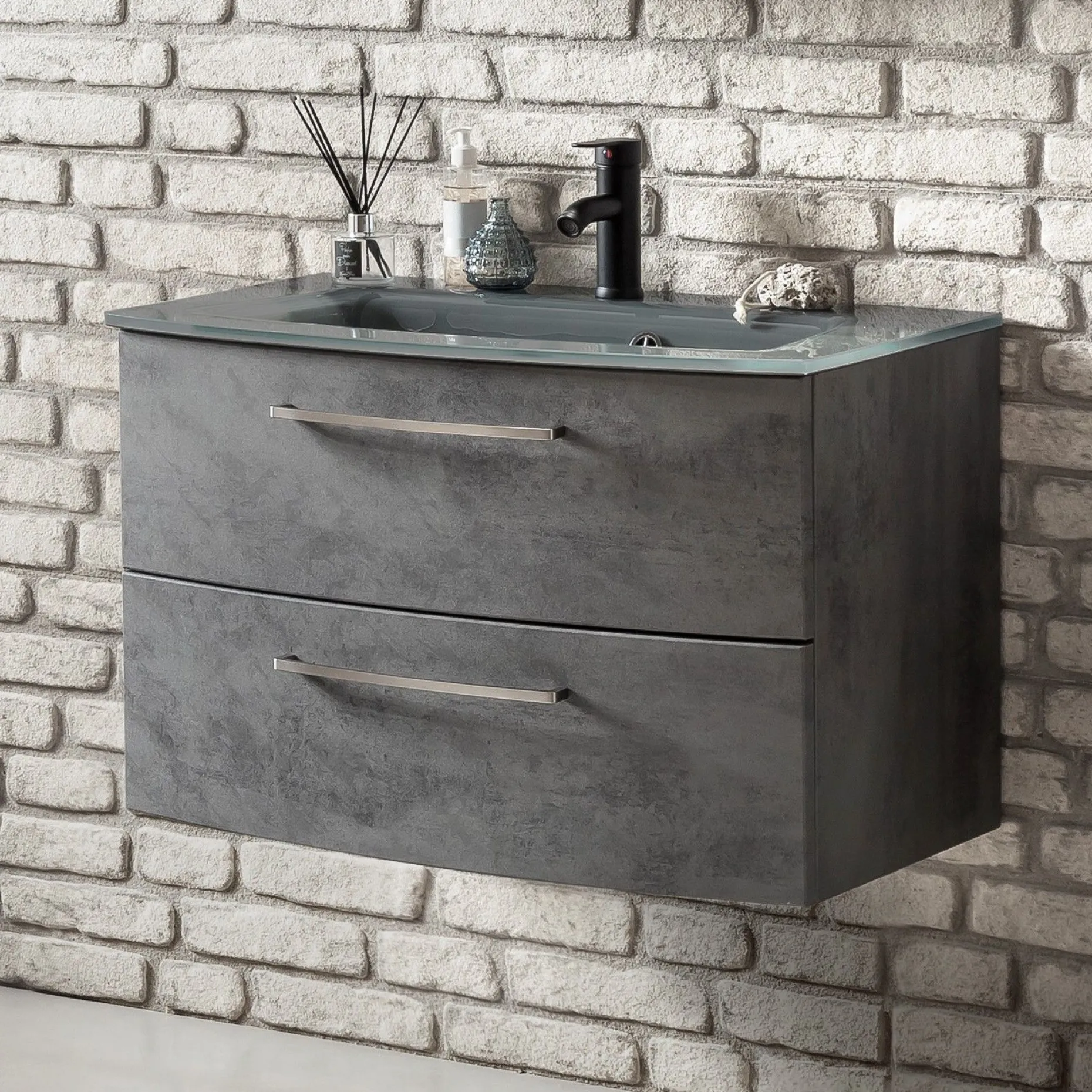 Waschbeckenschrank Stivan 80cm grau Waschbecken - Beton