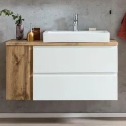 Waschbeckenschrank Varese | 105 x 47 x 65 cm | Wotan Oak / Weiß
