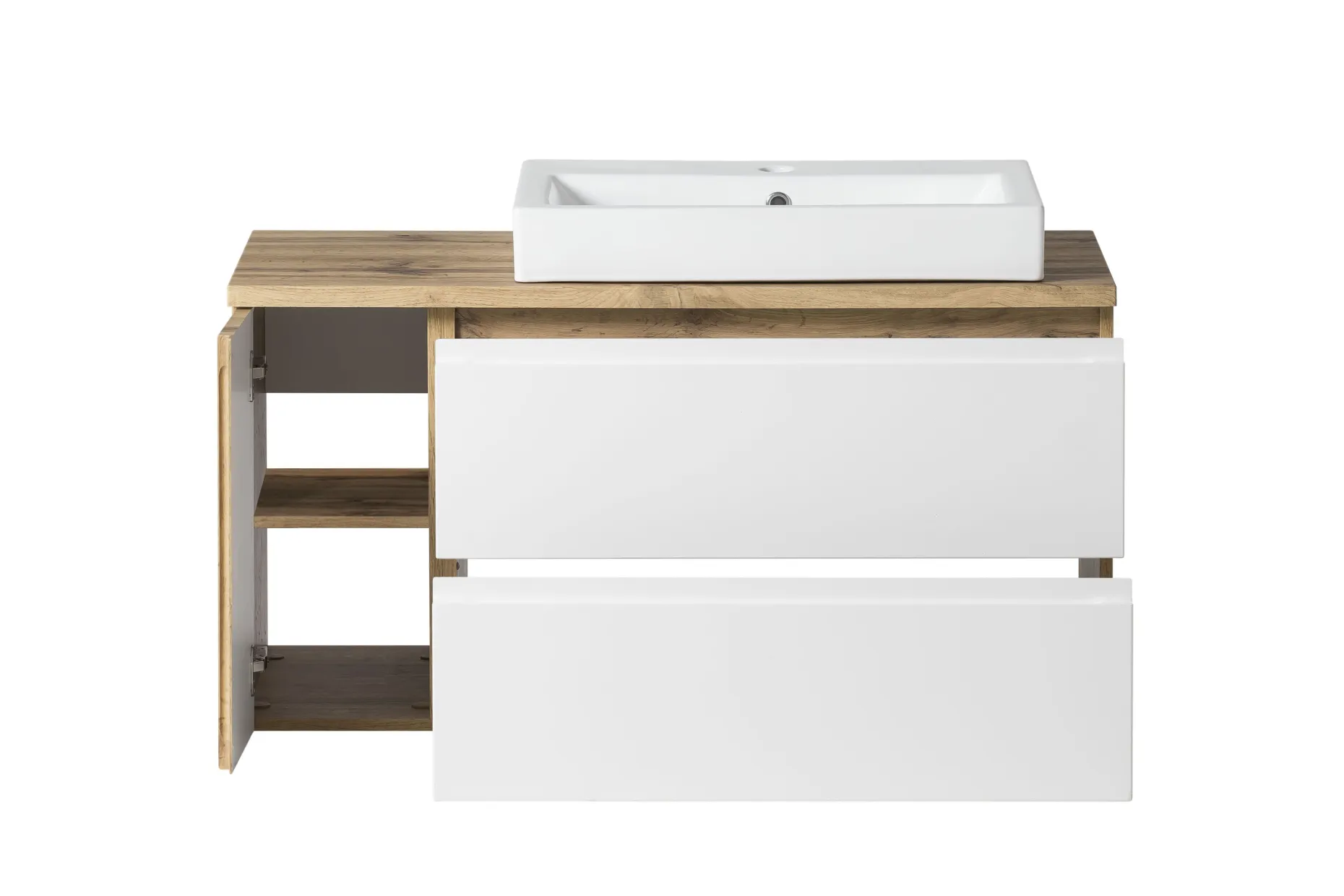 Waschbeckenschrank Varese | 105 x 47 x 65 cm | Wotan Oak / Weiß