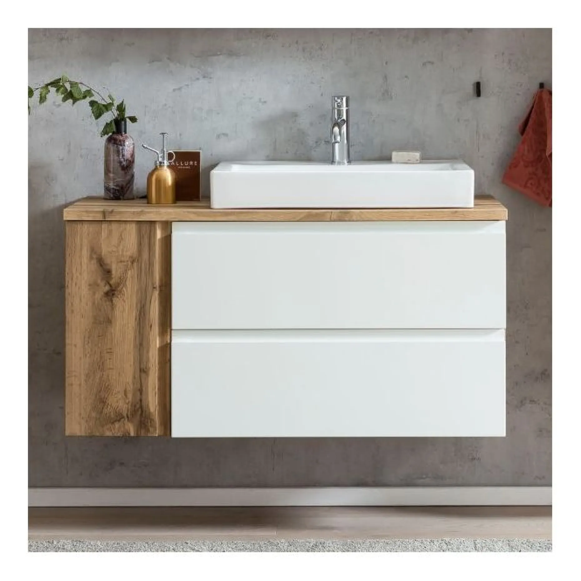 Waschbeckenschrank Varese | 105 x 47 x 65 cm | Wotan Oak / Weiß