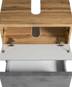 Waschbeckenschrank Varese | 60 x 47 x 56 cm | Wotan Oak / Betonfarbe