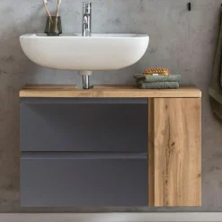 Waschbeckenschrank Varese | 85 x 35 x 56 cm | Wotan Oak / Grau