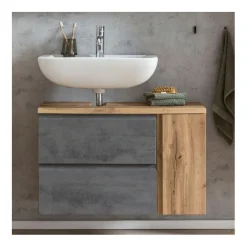 Waschbeckenschrank Varese | 85 x 47 x 56 cm | Wotan Oak / Betonfarbe