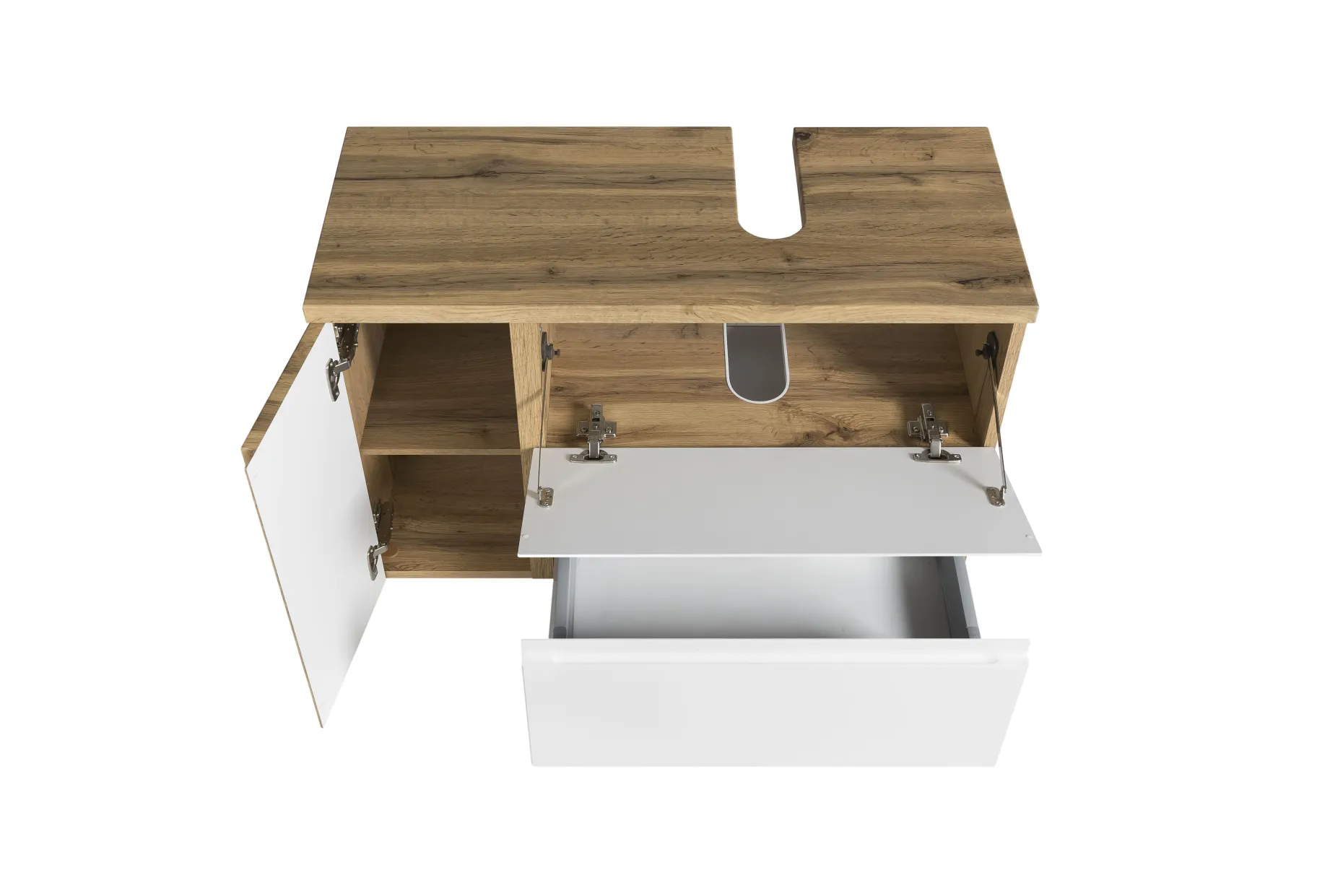 Waschbeckenschrank Varese | 85 x 47 x 56 cm | Wotan Oak / Weiß