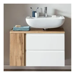 Waschbeckenschrank Varese | 85 x 47 x 56 cm | Wotan Oak / Weiß