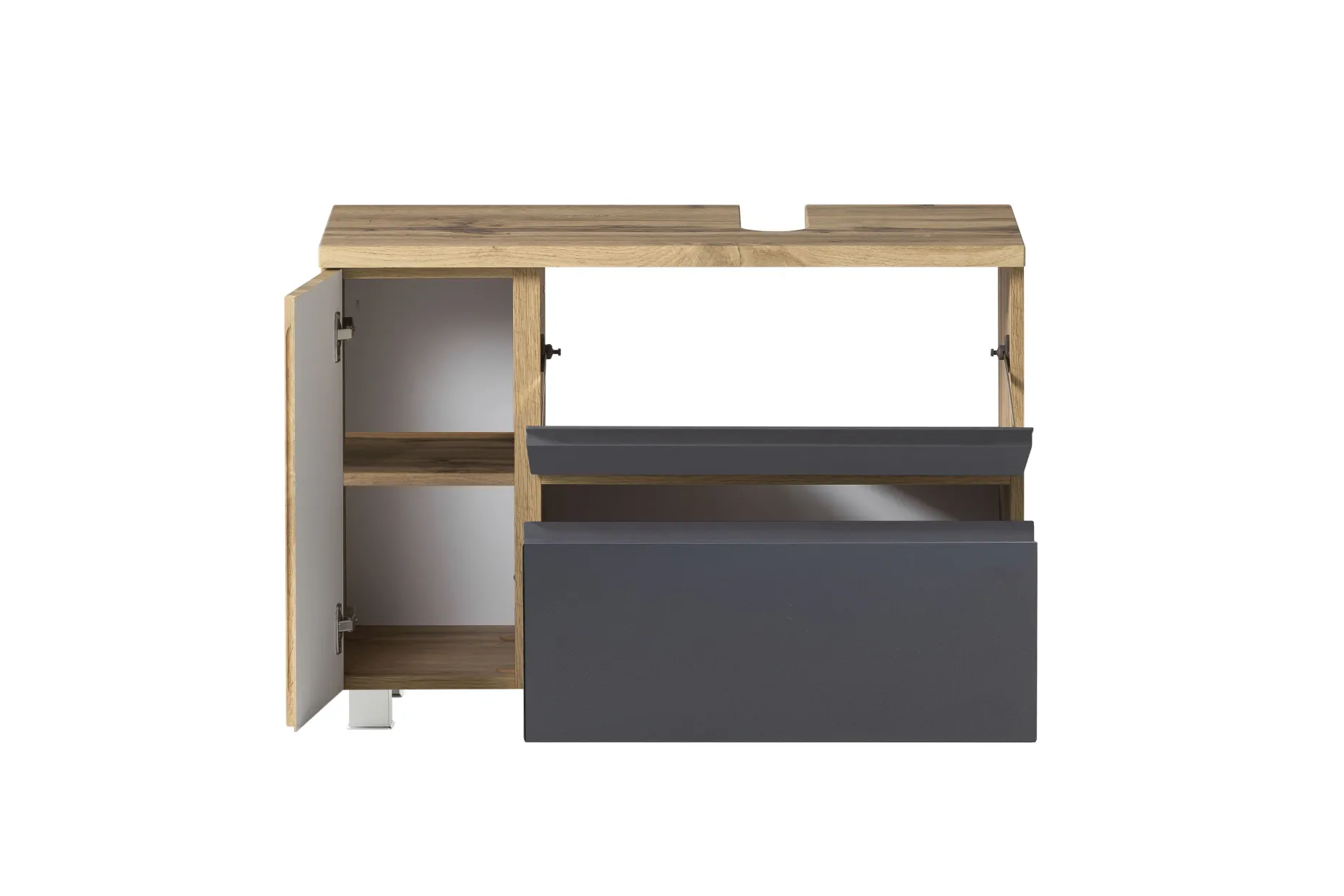 Waschbeckenschrank Varese | 85 x 47 x 56 cm | Wotan Oak / Grau