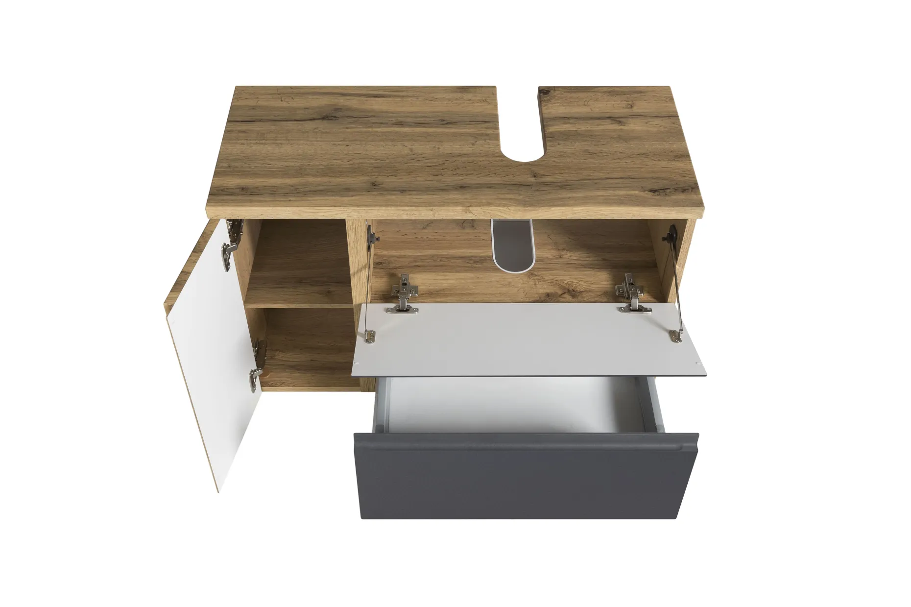 Waschbeckenschrank Varese | 85 x 47 x 56 cm | Wotan Oak / Grau