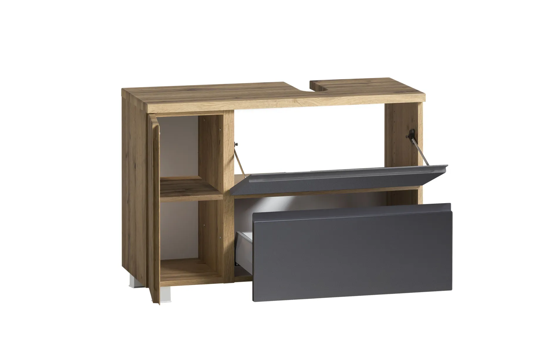 Waschbeckenschrank Varese | 85 x 47 x 56 cm | Wotan Oak / Grau