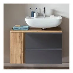 Waschbeckenschrank Varese | 85 x 47 x 56 cm | Wotan Oak / Grau