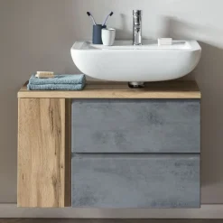 Waschbeckenschrank Varese | 85 x 47 x 56 cm | Wotan Oak / Betonfarbe