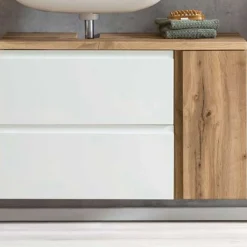Waschbeckenschrank Varese | 85 x 47 x 56 cm | Wotan Oak / Weiß