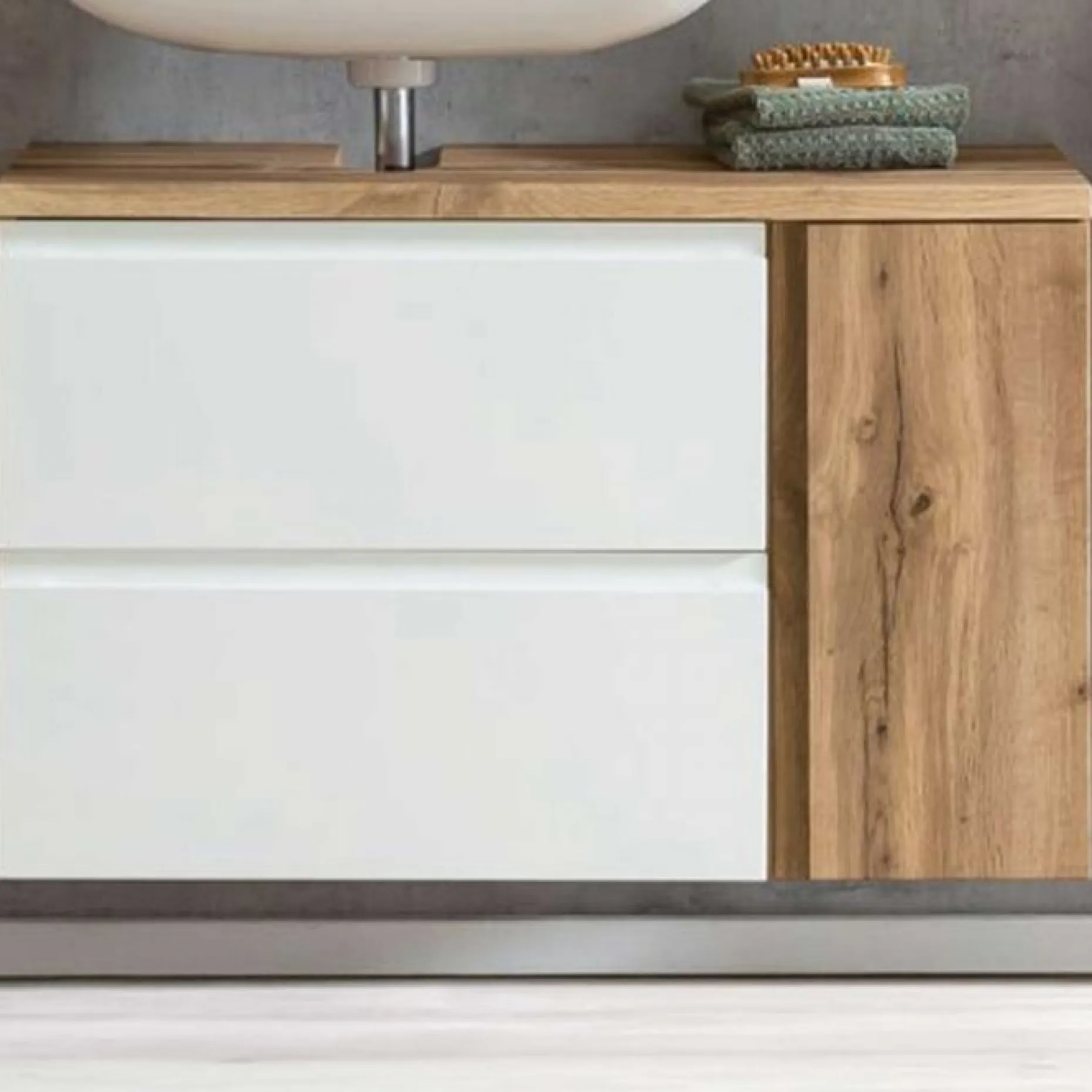 Waschbeckenschrank Varese | 85 x 47 x 56 cm | Wotan Oak / Weiß