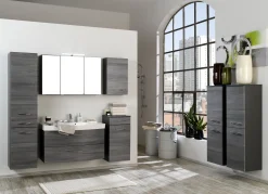 Waschbeckenunterschrank Florent gebogen 100cm 2 Schubladen - graphit/graue Eiche