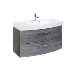 Waschbeckenunterschrank Florent gebogen 100cm 2 Schubladen - graphit/graue Eiche