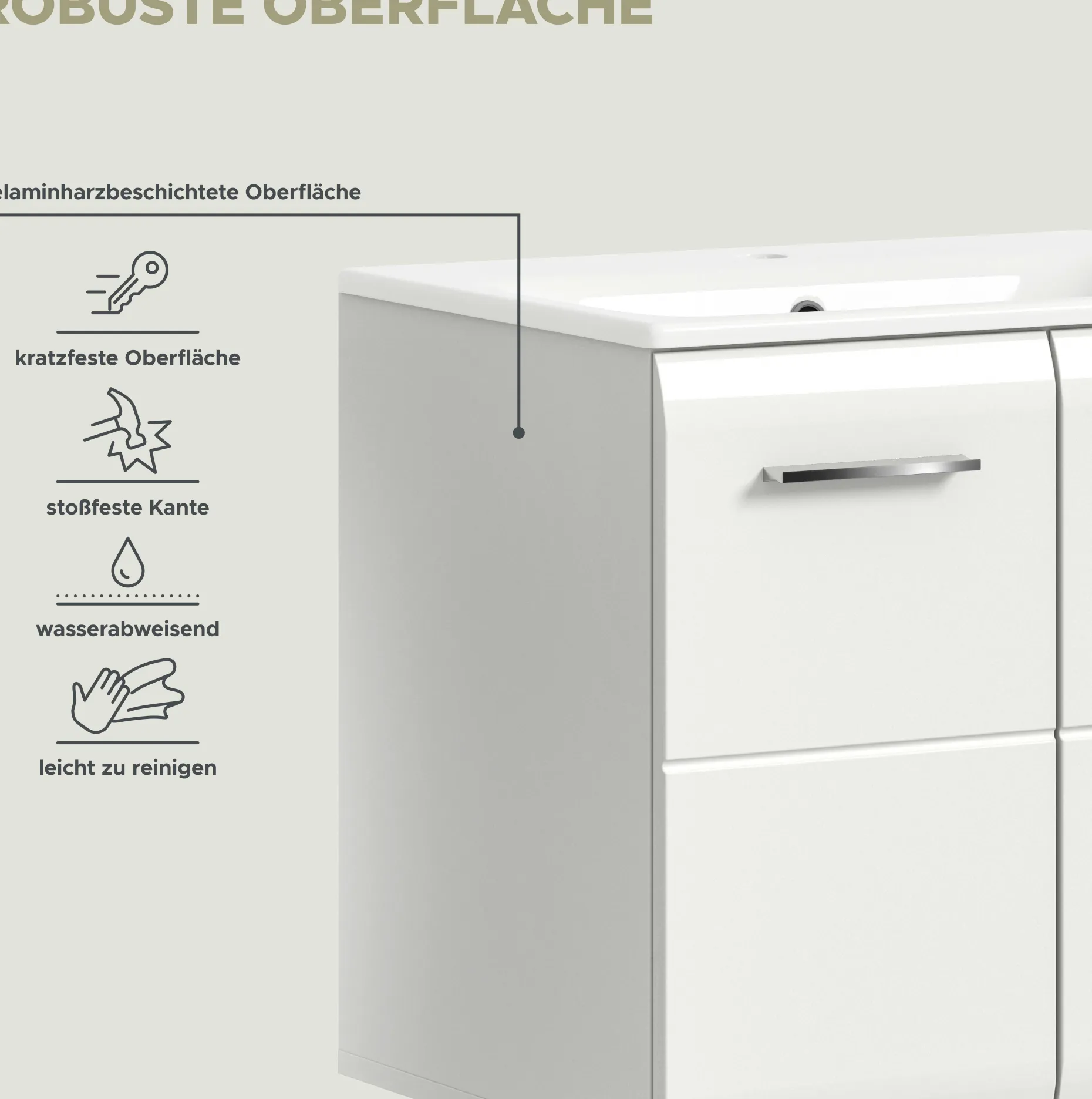 Waschbeckenunterschrank Ice Xonox - MDF Hochglanz - 60x55x46 cm - Weiß