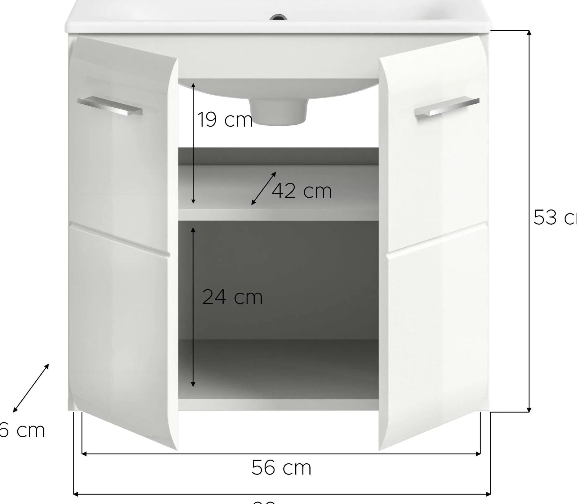 Waschbeckenunterschrank Ice Xonox - MDF Hochglanz - 60x55x46 cm - Weiß