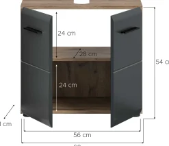Waschbeckenunterschrank Ice Xonox 60x54x30 cm Mattschwarz/Nox Oak