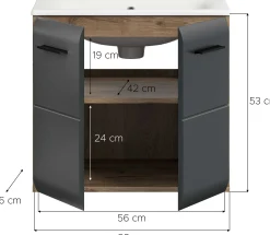 Waschbeckenunterschrank Ice Xonox - MDF matt schwarz/Nox Oak - 60x55x46 cm
