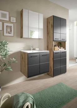 Waschbeckenunterschrank Ice Xonox - MDF matt schwarz/Nox Oak - 60x55x46 cm
