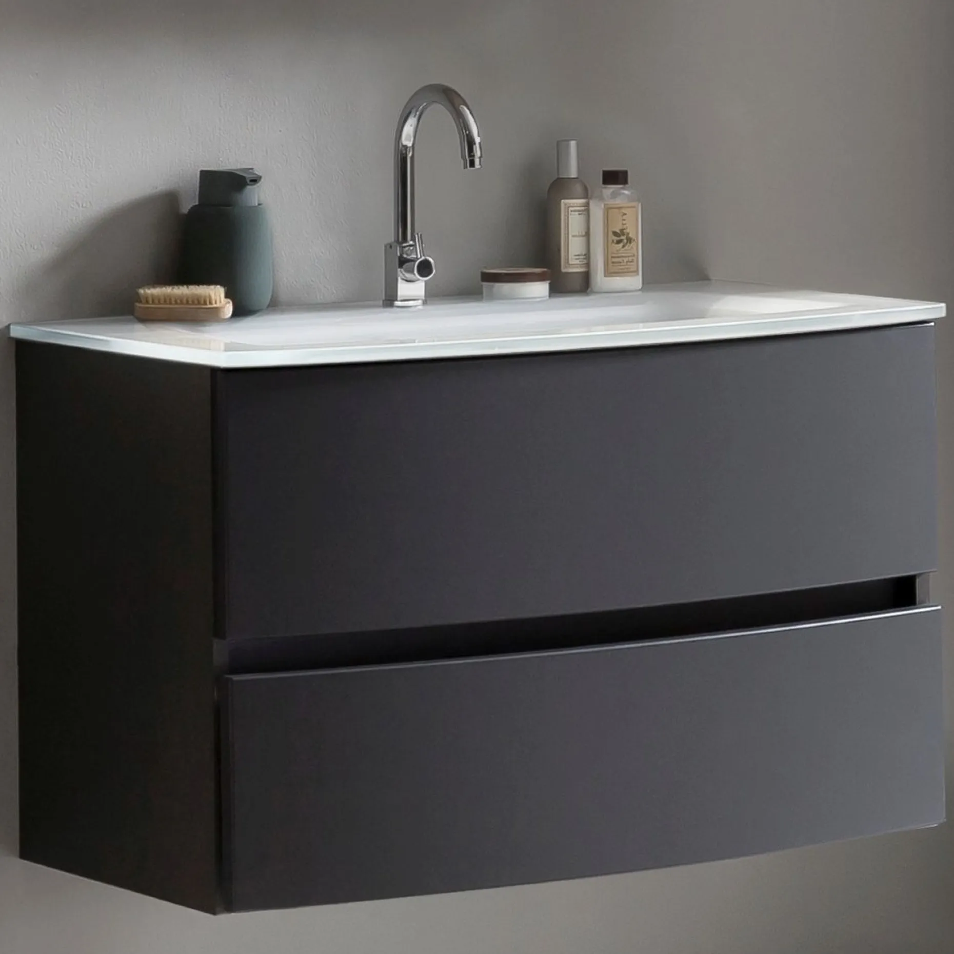 Waschbeckenunterschrank Kornel 80cm weißes Waschbecken - graphitgrau