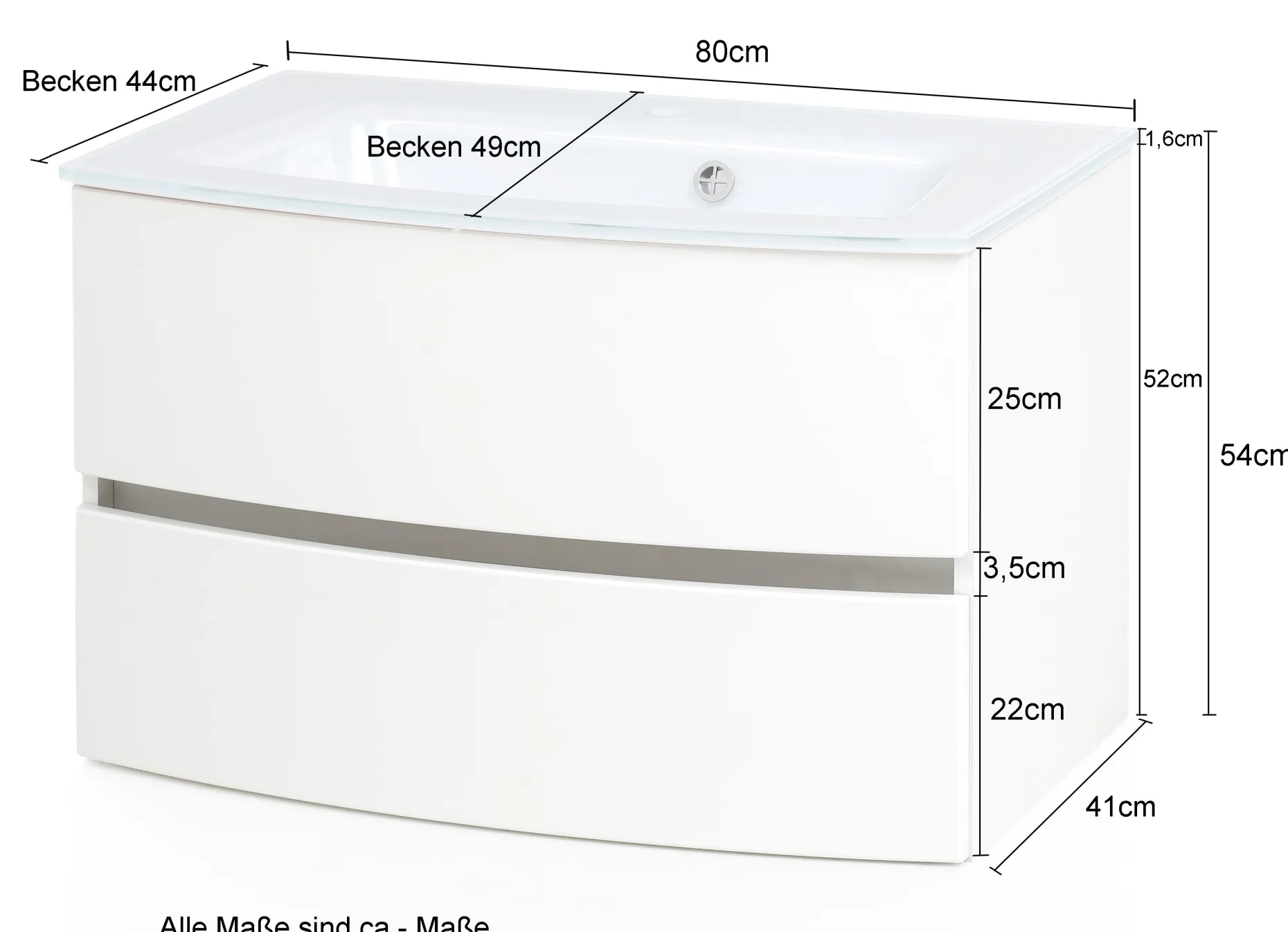 Waschbeckenunterschrank Kornel 80cm weißes Waschbecken - graphitgrau