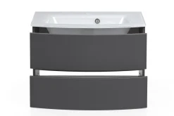 Waschbeckenunterschrank Kornel 80cm weißes Waschbecken - graphitgrau