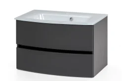 Waschbeckenunterschrank Kornel 80cm weißes Waschbecken - graphitgrau