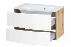 Waschbeckenunterschrank Kornel 80cm weißes Waschbecken - Eiche/mattweiß