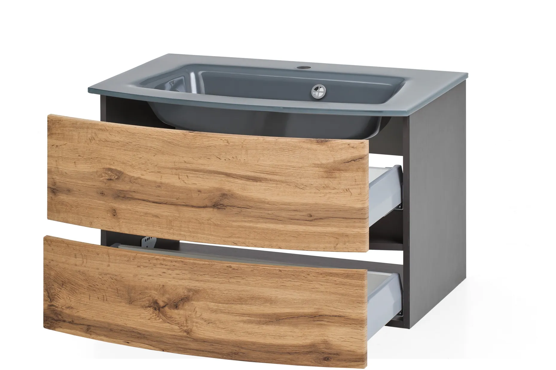 Waschbeckenunterschrank Kornel 80cm grau Waschbecken - graphitgrau/eiche