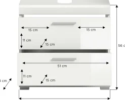 Waschbeckenunterschrank Scout Xonox - Hochglanz Weiß - 60x56x34 cm