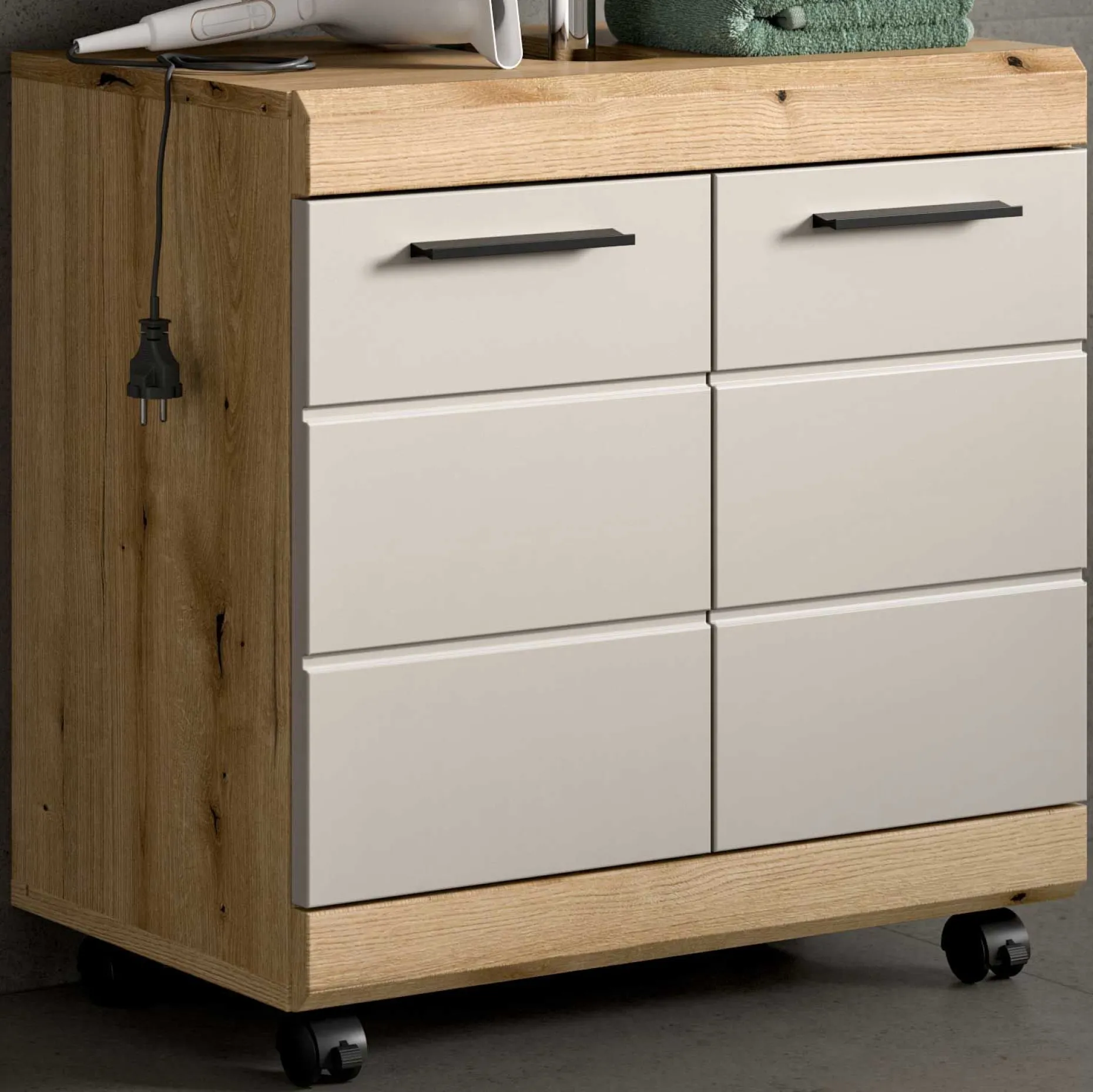 Waschbeckenunterschrank Scout Xonox - Evoak Eiche & Cashmere - 60x56x34 cm