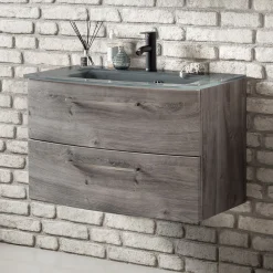 Waschbeckenunterschrank Stivan 80cm grau Waschbecken - Eiche grau