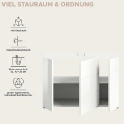 Waschbeckenunterschrank Vira Xonox - Weiß Melamin - 82x56x34 cm