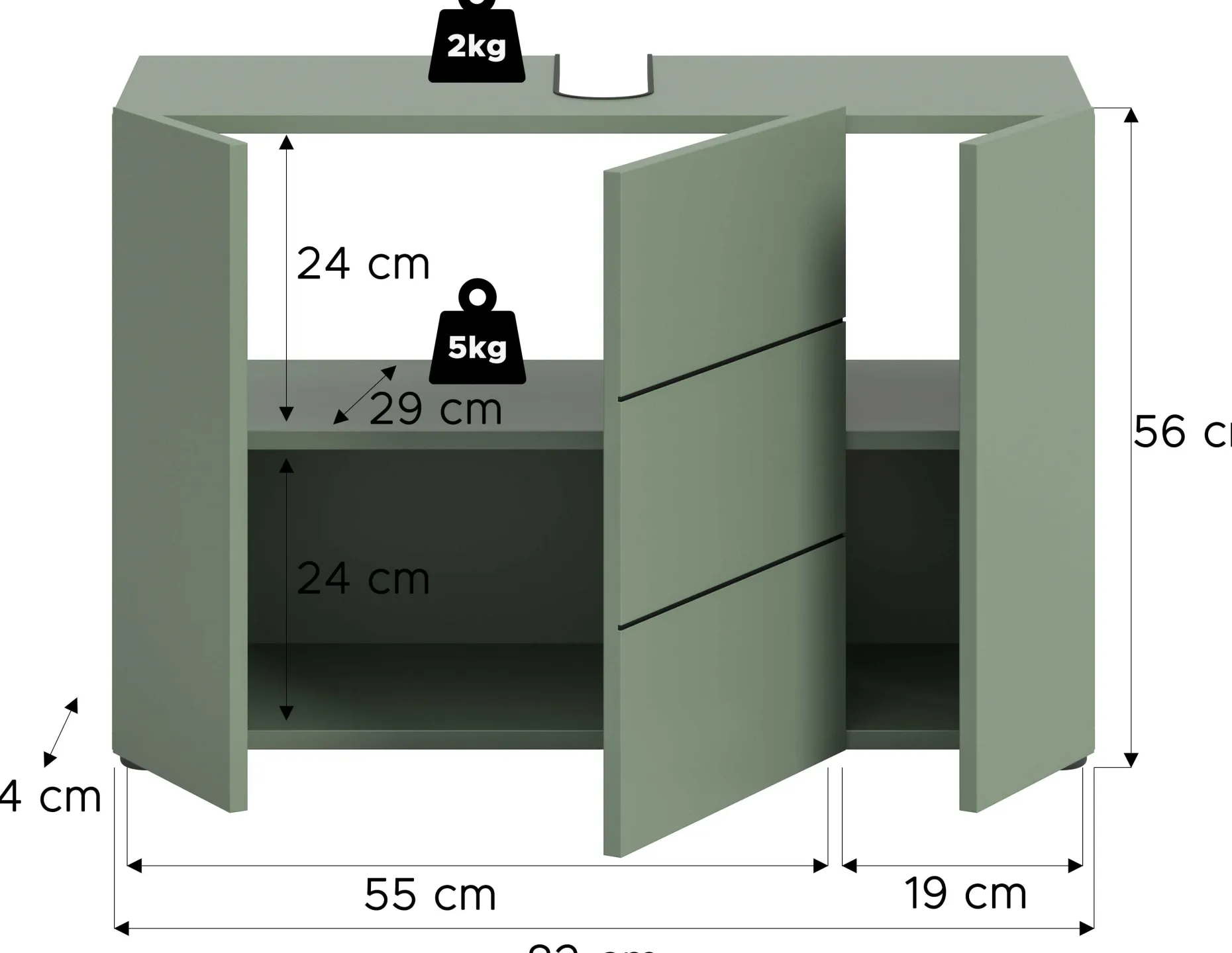 Waschbeckenunterschrank Vira Xonox - Smoke Green - 82x56x34 cm