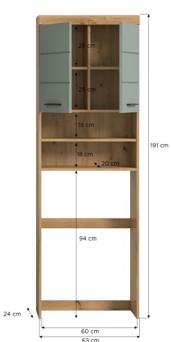 Waschmaschinenaufsatz Scout Xonox - Artisan Eiche & Salbeigrün - 63x191x24 cm