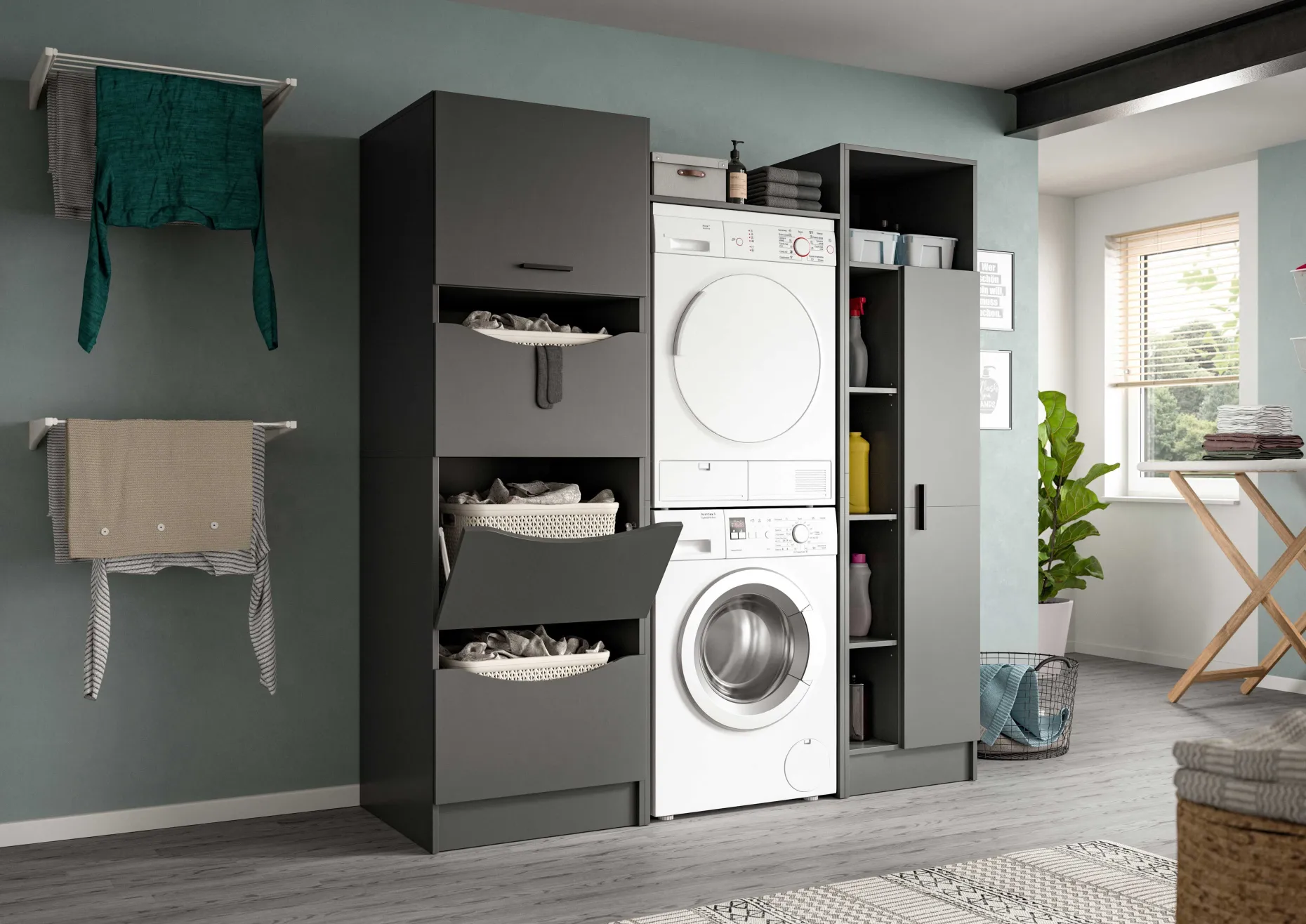 Waschmaschinen-Schrank Free Xonox Anthrazit 66x195x62 cm